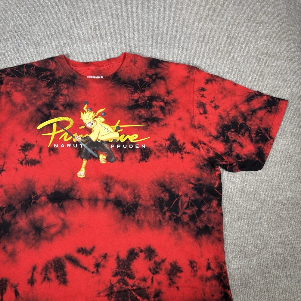 Primitive x Naruto Shippuden T Shirt Mens L Short Sleeve Red Tie Dye Anime Skate